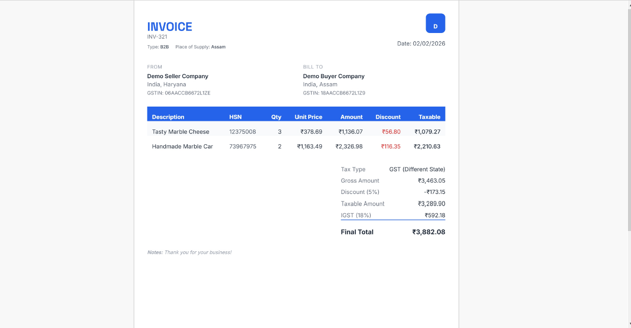 Original invoice